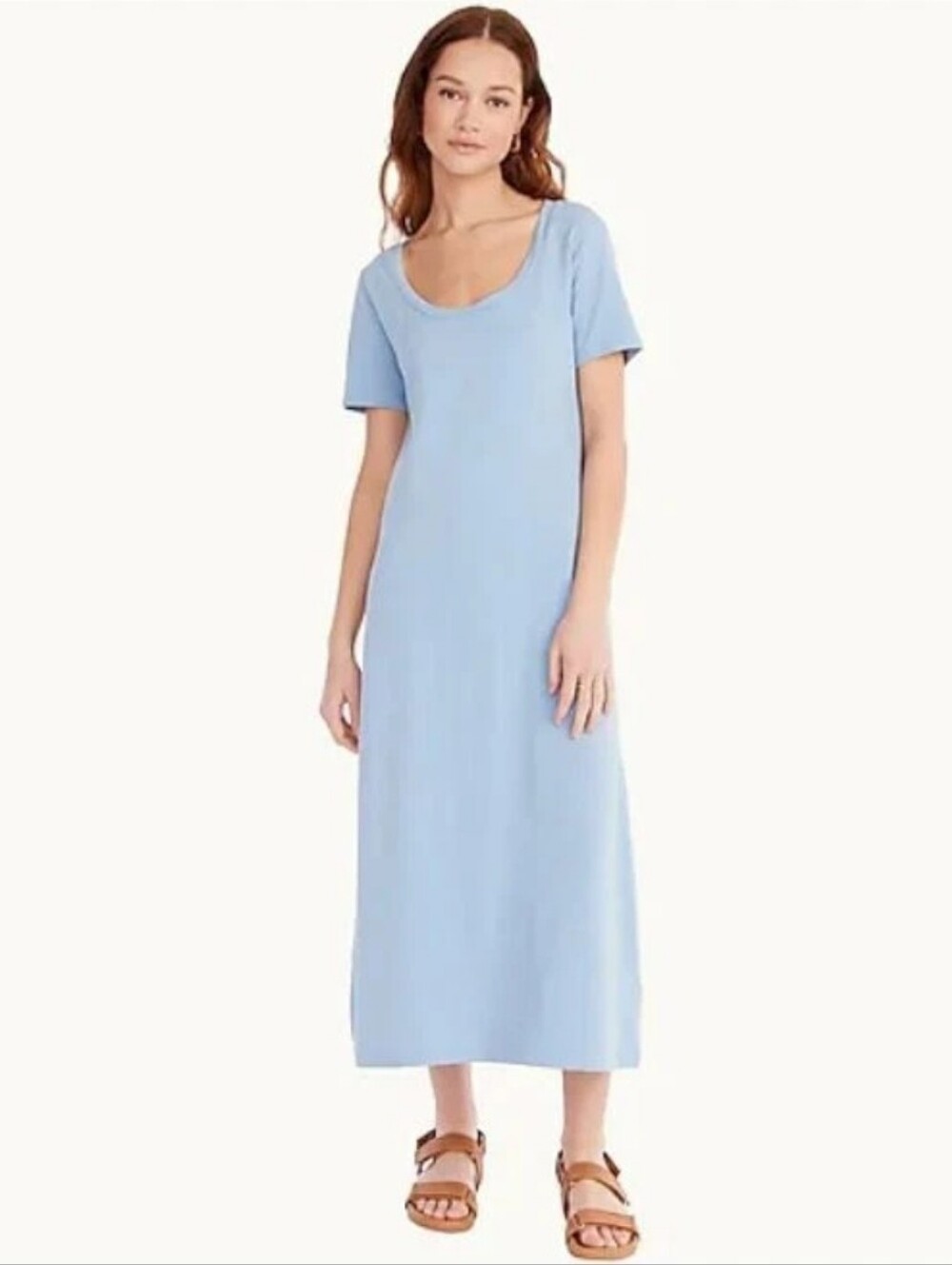 J Crew Blue 100% Cotton Low Round Neck Short Sleeve Midi T-shirt Dress Sz S